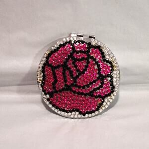 Rhinestone Rose Design Compact Mirror